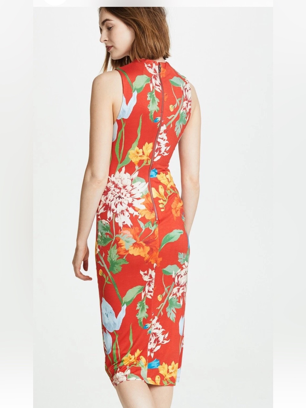 Alice + Olivia Delora Floral Print Midi Sheath Dress Bodycon Sleeveless Size 4 - Picture 3 of 13